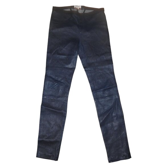 Helmut Lang Lamb Leather Navy Stretch Waist Pants Skinny Women’s Size 6 EUC - Picture 1 of 7